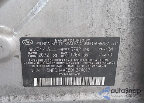 2013 Hyundai Elantra Limited from USA, damaged, VIN 5NPDH4AE8DH274017